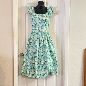 Blueberi boulivard Women XL Floral Flutter Sleeve Dress - Aqua and Cream Mom